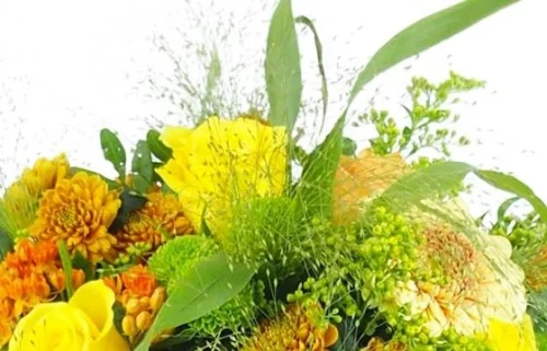 Bouquet Rond Champêtre Jaune & Orange "Gênes" -Monde Des Fleurs bouquet rond champetre jaune orange genes 2