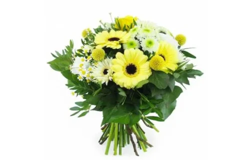 Bouquet Rond Jaune & Blanc "Prague"