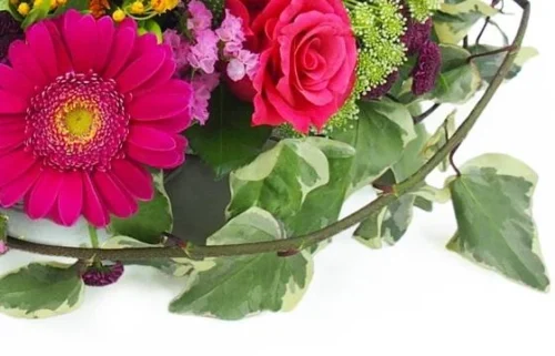 Composition De Deuil Fuchsias, Mauves & Orange "Bacchus" -Monde Des Fleurs composition de deuil fuchsias mauves orange bacchus 2