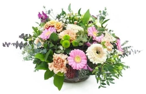 Panier De Fleurs Champêtre Roses Et Saumons "Artémis"