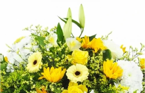 Raquette De Deuil Jaune & Blanche "Pluton" 6 Raquette De Deuil Jaune & Blanche "Pluton" -Monde Des Fleurs raquette de deuil jaune blanche pluton 2