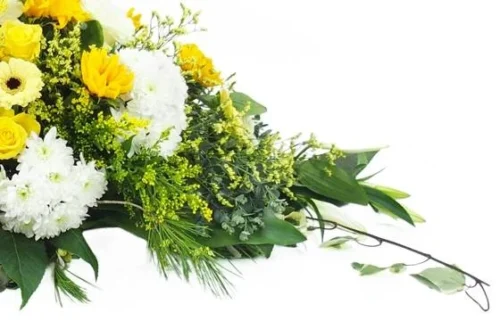 Raquette De Deuil Jaune & Blanche "Pluton" 7 Raquette De Deuil Jaune & Blanche "Pluton" -Monde Des Fleurs raquette de deuil jaune blanche pluton 3