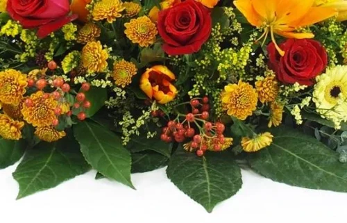 Raquette De Deuil Orange & Rouge "Hélios" -Monde Des Fleurs raquette de deuil orange rouge helios 3